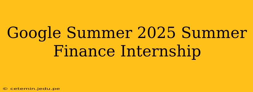 Google Summer 2025 Summer Finance Internship