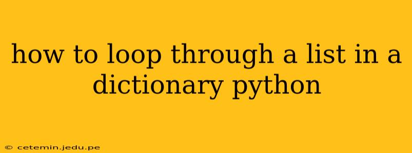 how to loop through a list in a dictionary python