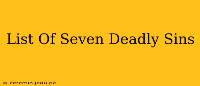 List Of Seven Deadly Sins