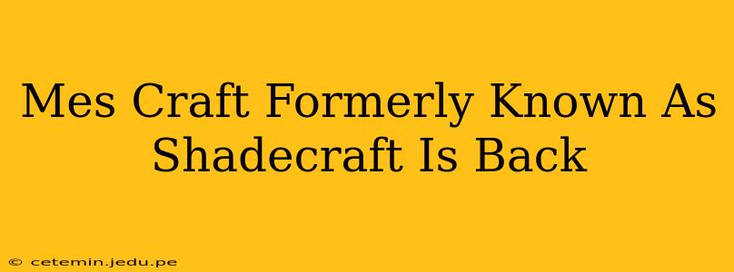 Mes Craft Formerly Known As Shadecraft Is Back