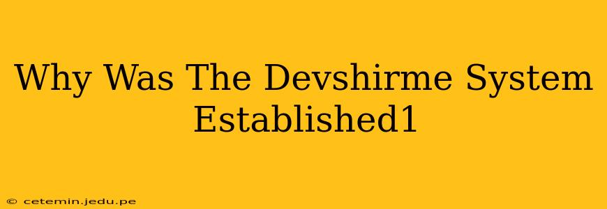 Why Was The Devshirme System Established1